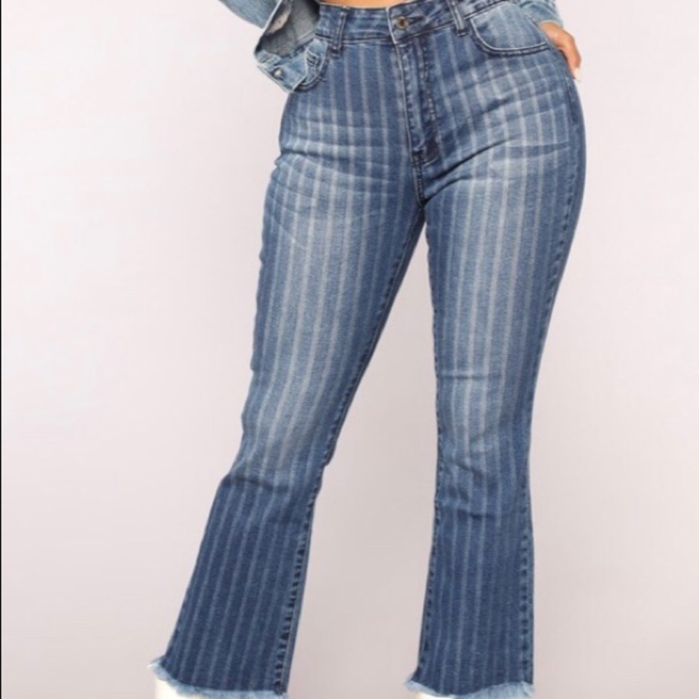 Fashionnova Striped Ankle Dark Wash Jeans